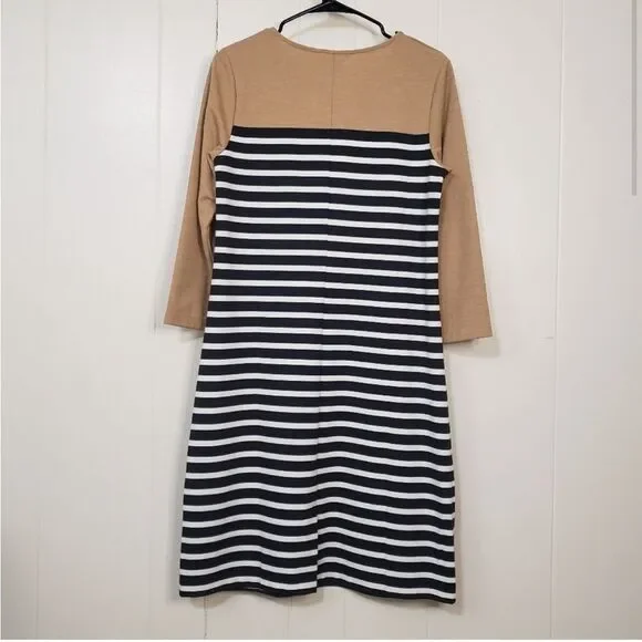 Lands End Striped three-quarter sleeve, navy tan cream colors size 6-8 - Picture 3 of 9